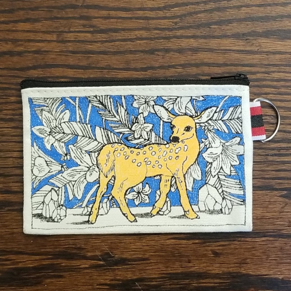 Handpainted darling deer on canvas change purse.
